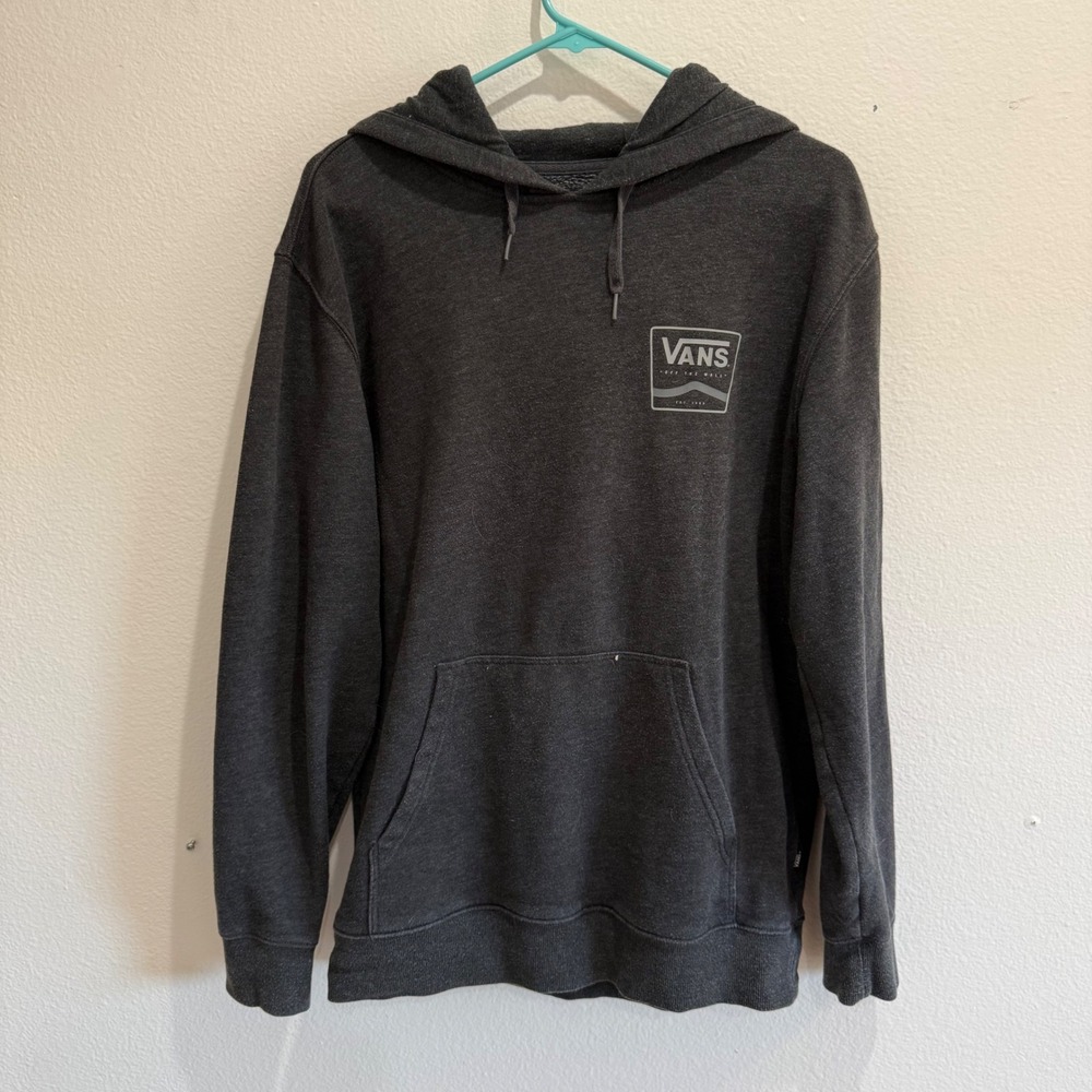 Vans Off The Wall Mens Small Charcoal Grey Graphic Pullover Hoodie Sweatshirt